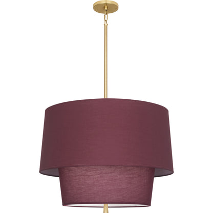 Front view of the Vintage Wine two-tier fabric pendant with modern brass hardware.