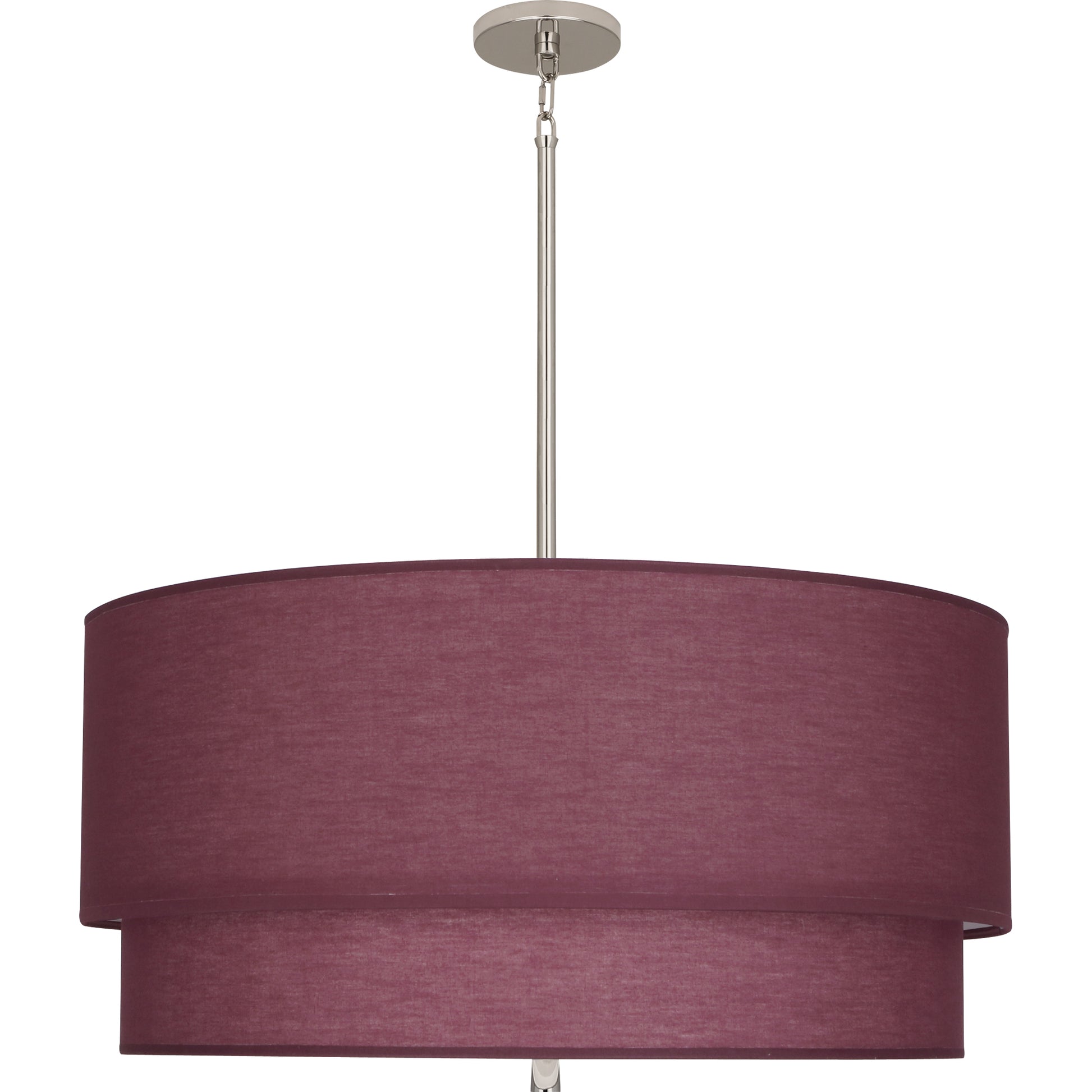 A two-tiered hanging pendant light with a vintage wine shade and a polished nickel finish, showcasing a contemporary design. 