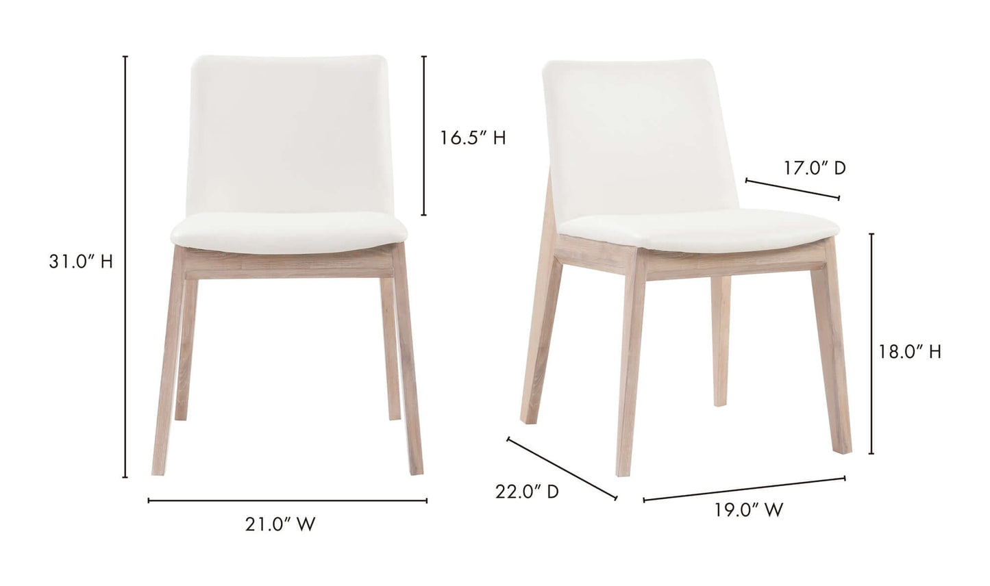 Dimensions and specifications of the Deco Cream Dining Chair showing width, depth, and height.