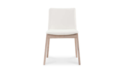 Front view of Moe's Home Collection Deco Cream Dining Chair with oak frame and cream vegan leather seat.