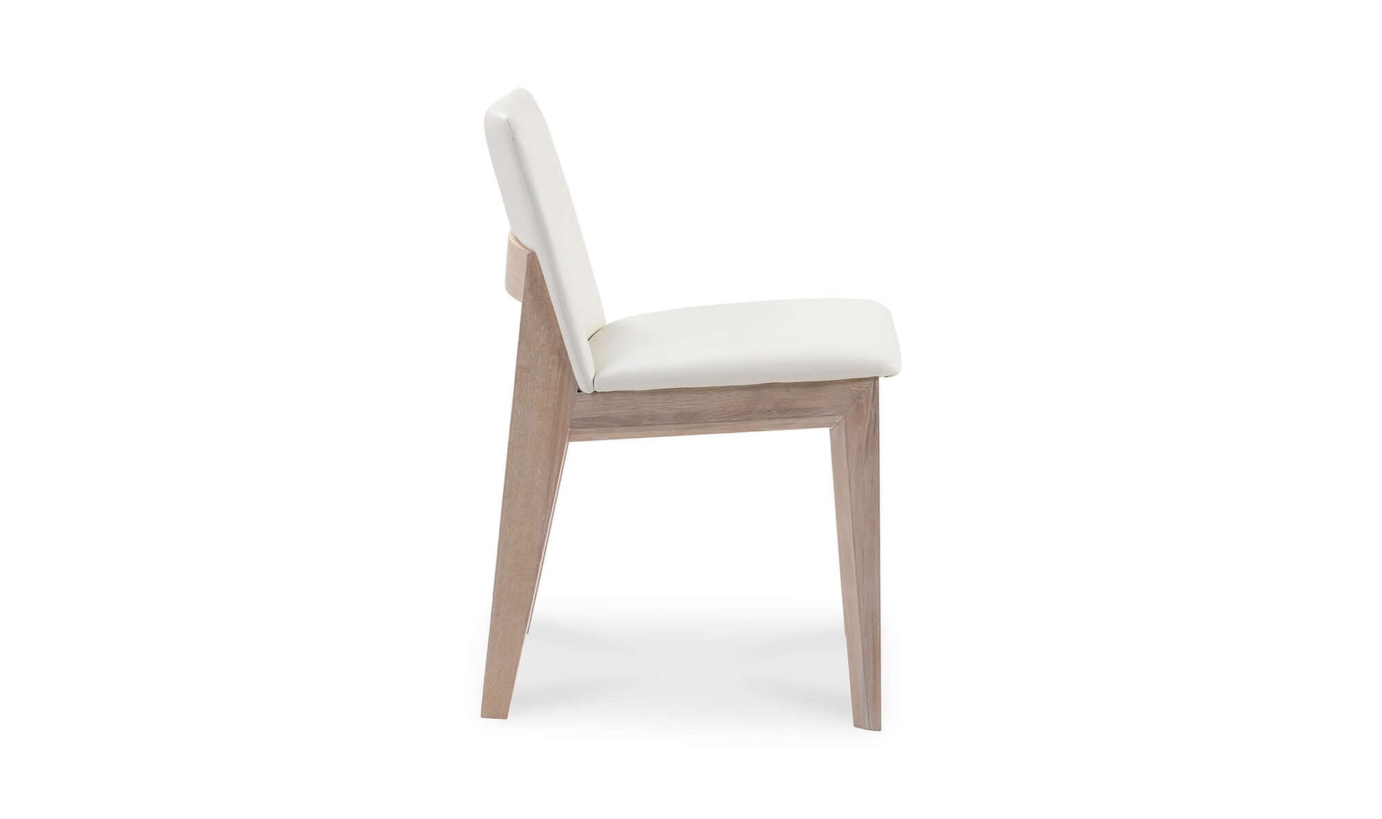 Side profile of the Deco Cream Dining Chair highlighting the angled seat and padded backrest.