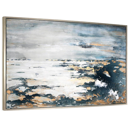 "Deep Sea" hand-painted canvas with elegant silver floater frame.