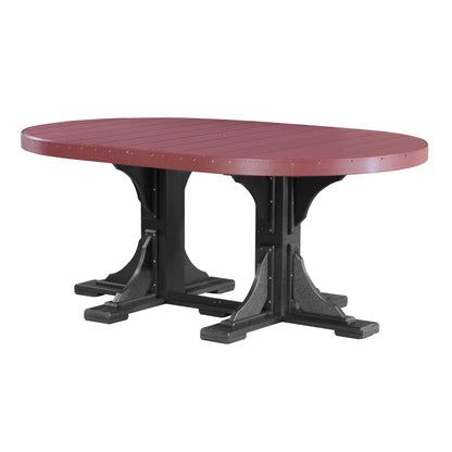 Cherrywood and black LuxCraft poly oval table, designed to provide a spacious and durable surface for outdoor dining.