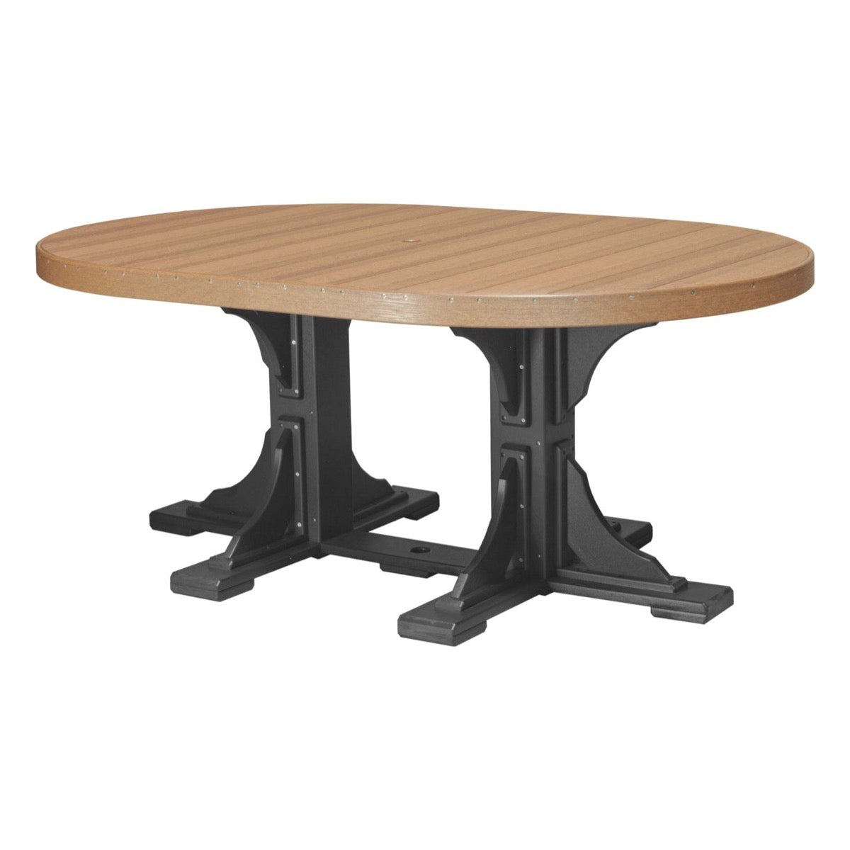 Antique mahogany and black oval dining table, designed for outdoor 3 piece dining sets with bench seating.