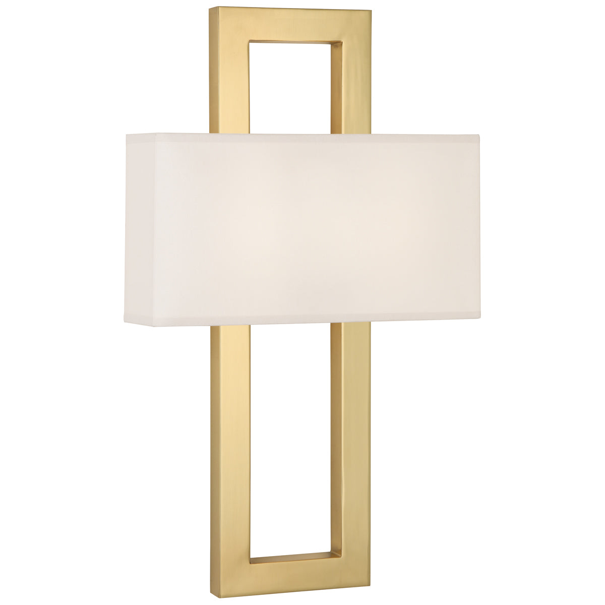 Angled view of the Doughnut Wall Sconce with an antique brass finish and snowflake fabric shade.