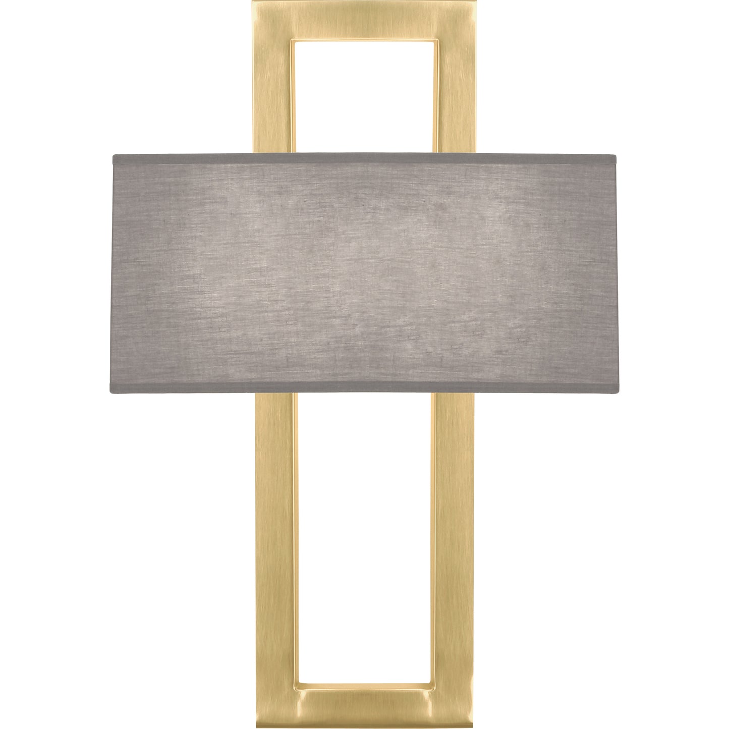 Front view of the Doughnut Wall Sconce with an antique brass finish and smoke gray fabric shade.