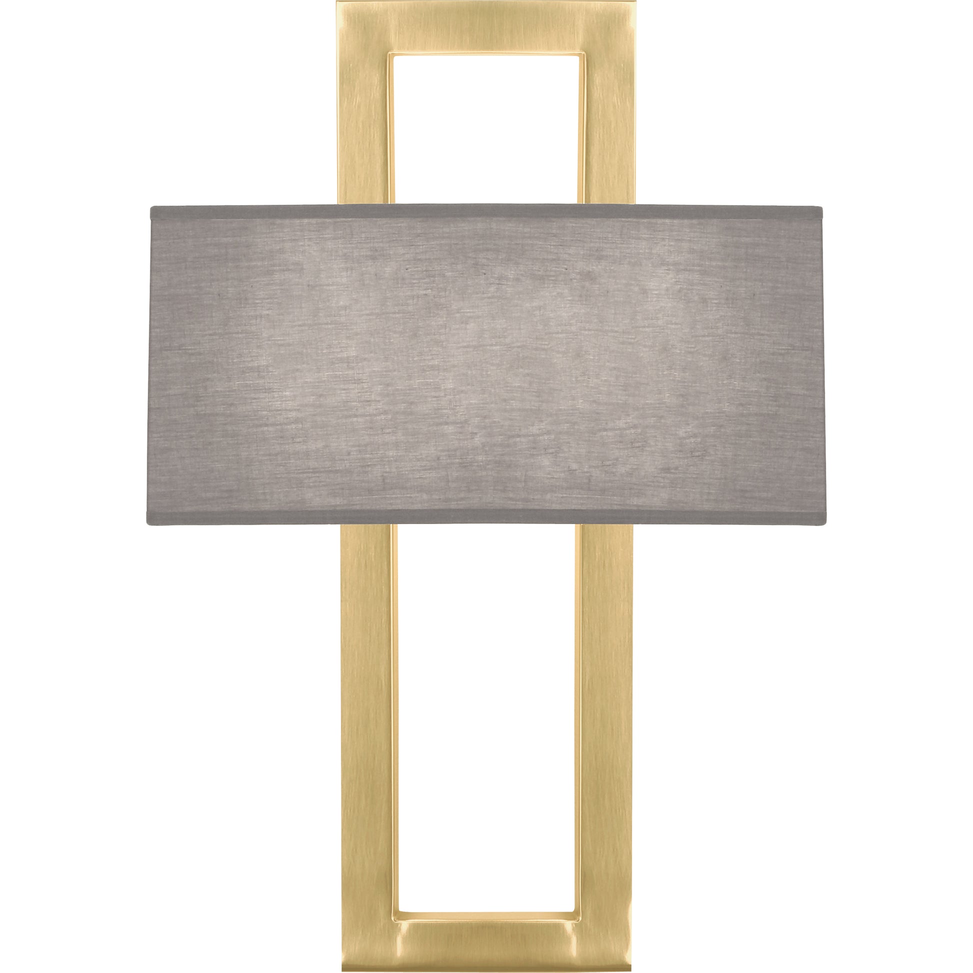 Front view of the Doughnut Wall Sconce with an antique brass finish and smoke gray fabric shade.