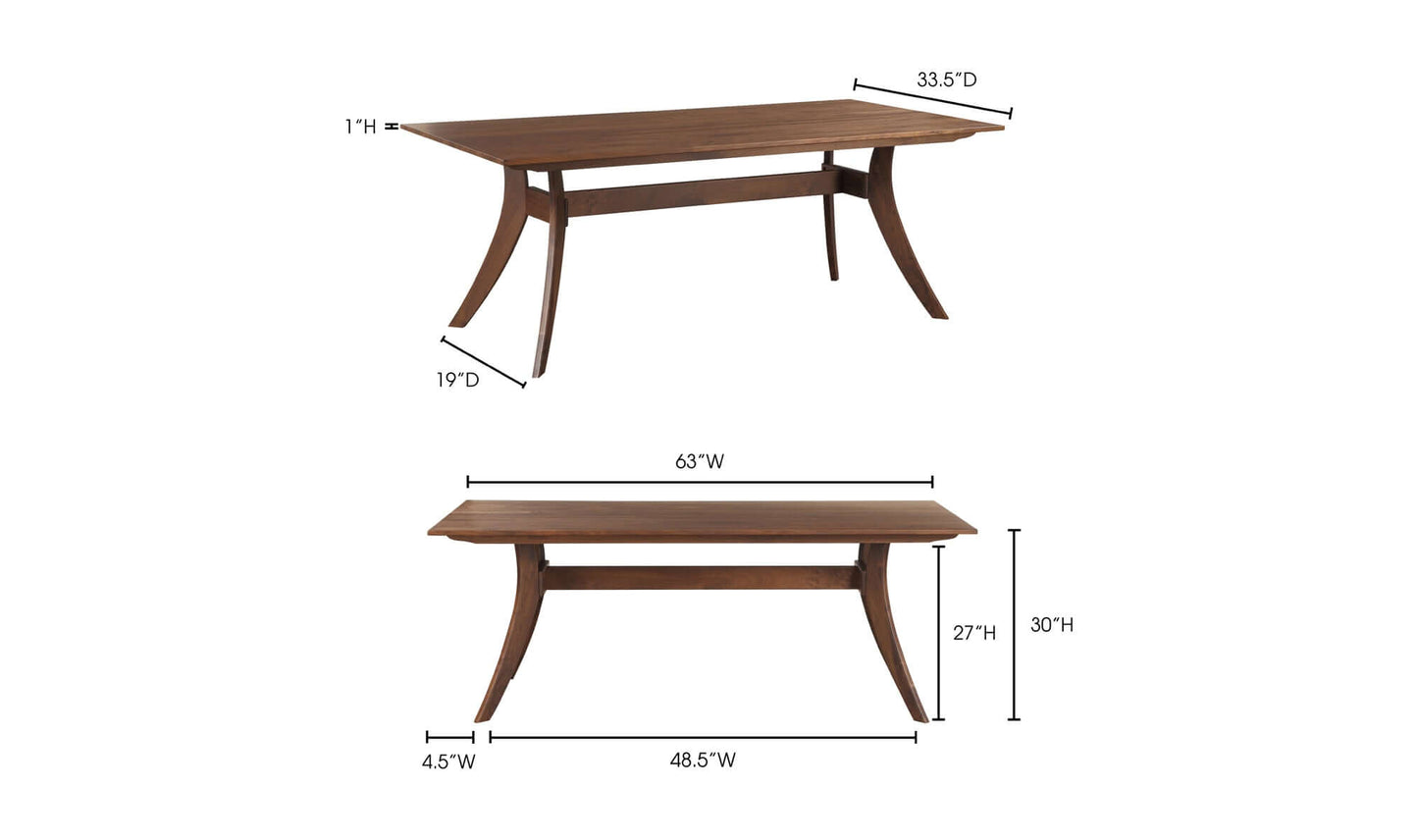 Detailed dimensions of the Florence Small Brown Dining Table