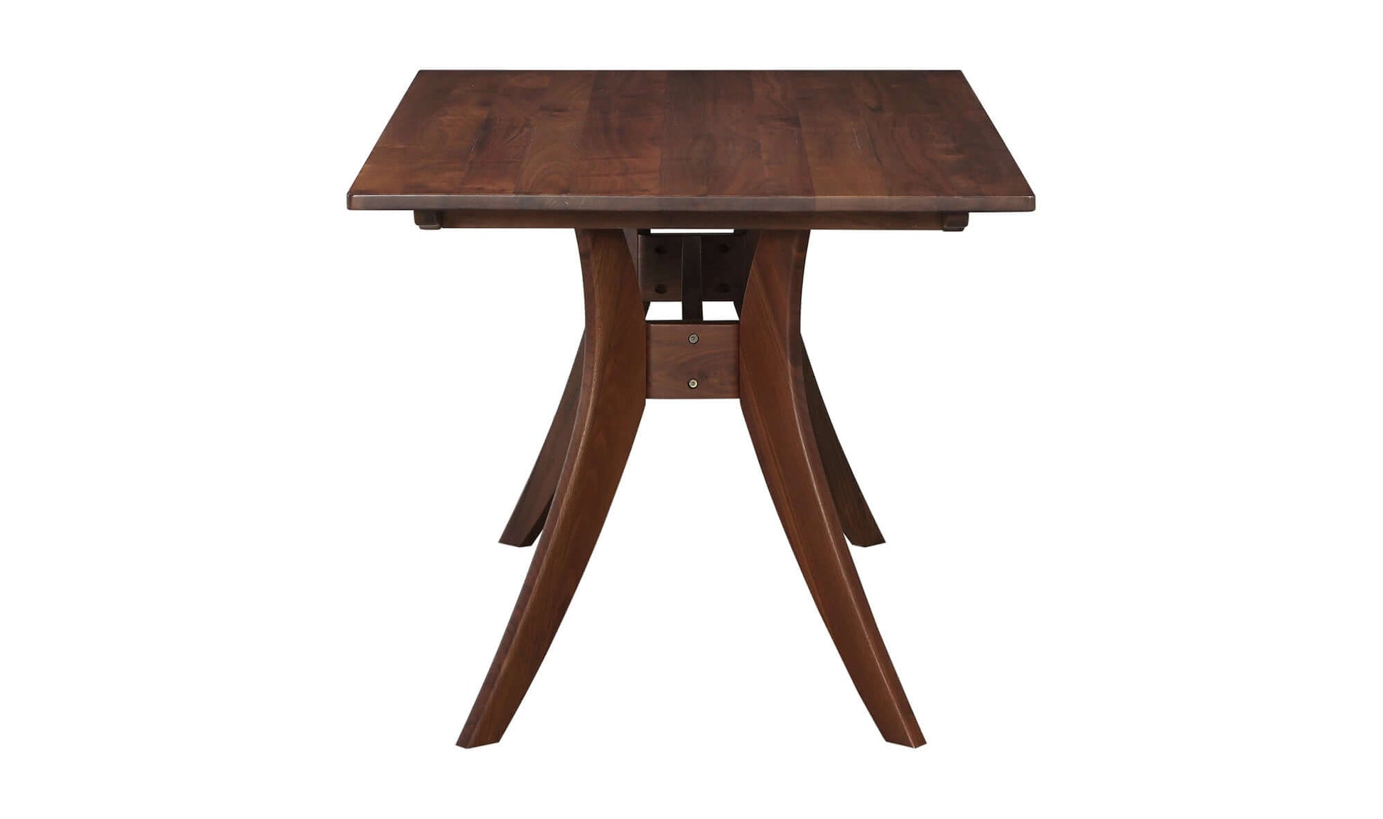 End view of the Florence Small Brown Dining Table highlighting its flared leg design