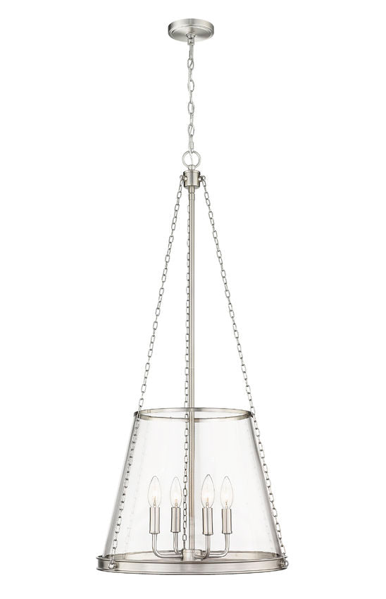 Brushed nickel four-light pendant with clear glass shade by Z-Lite.