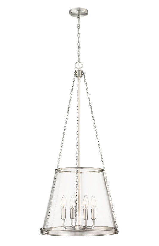 Brushed nickel four-light pendant with clear glass shade by Z-Lite.
