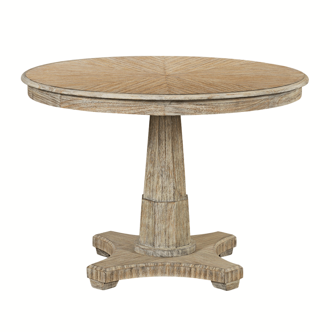 Lancaster Dining Table by Oliver Home Furnishings, featuring a traditional pedestal base and weathered finish.