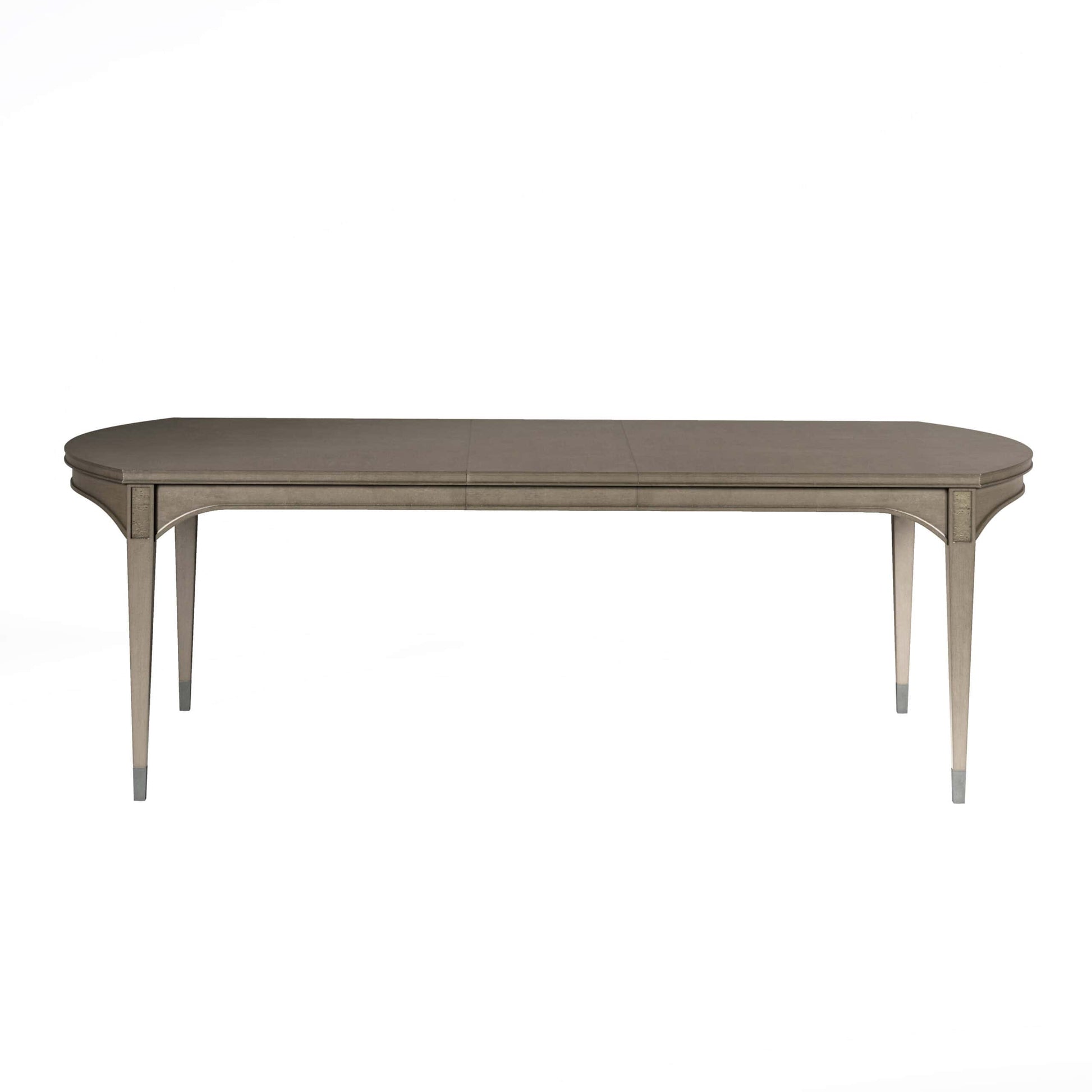 Glam rectangular dining table with one leaf inserted, showing mid-size option