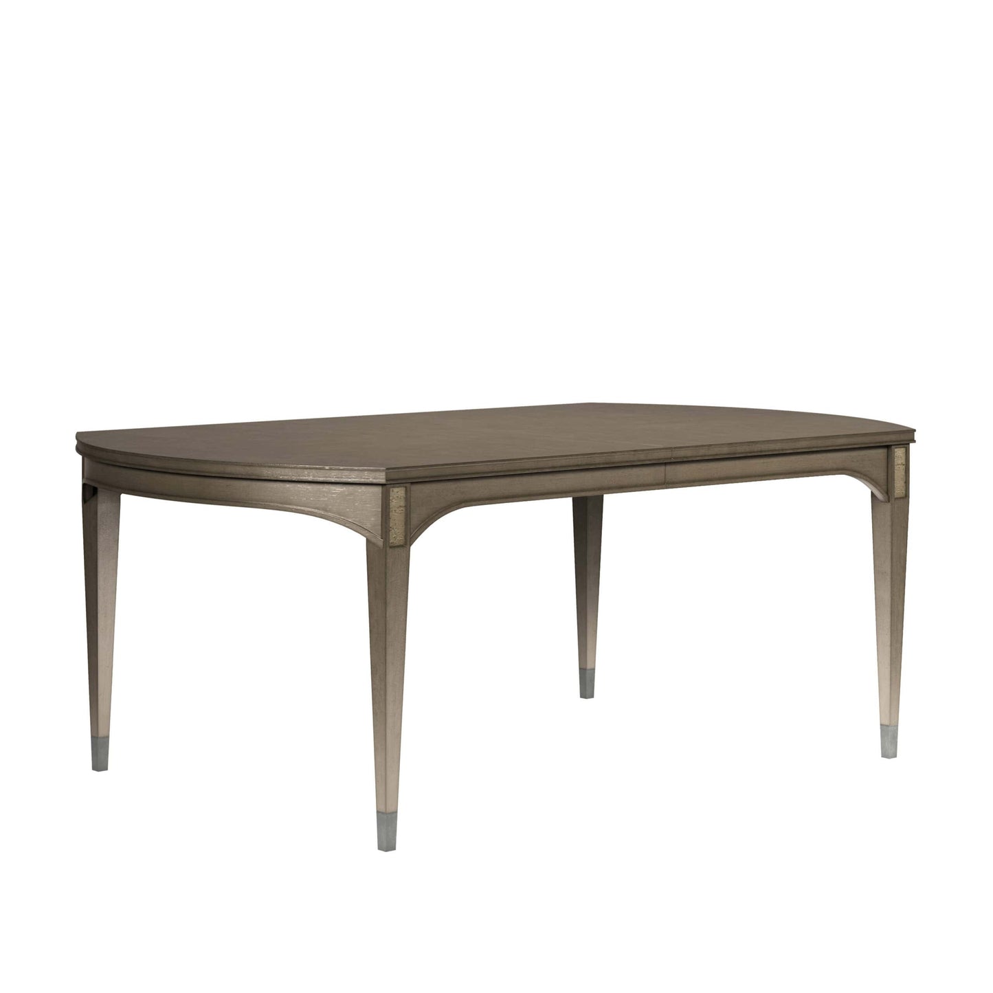 Side angle view of glam rectangular dining table without leaves