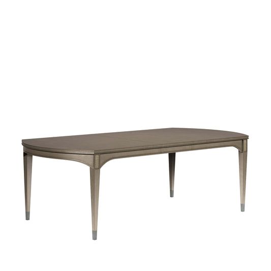 Side view of glam rectangular dining table with one leaf inserted