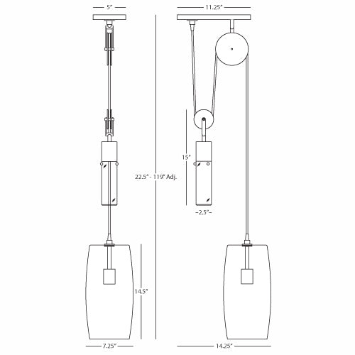 Gravity Pendant Light with Dimensions Illustration.