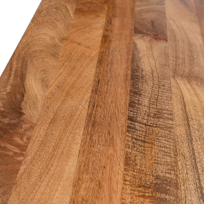 Close-up of natural mango wood grain showcasing rich brown tones and intricate textures.