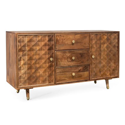 Side view of Hadley Dining Sideboard featuring solid wood construction and gold-capped wooden legs.