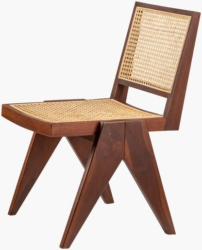 Side view of the Hague Dining Chair, highlighting the natural wood finish and rattan backrest.