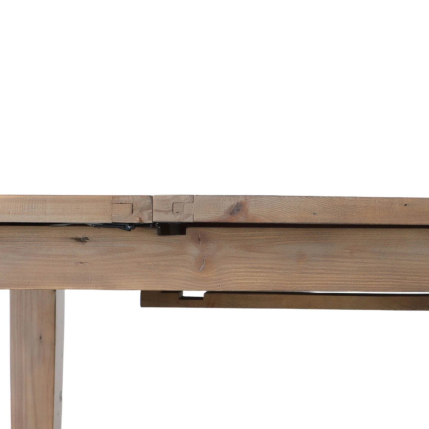 Close-up of the butterfly extension mechanism on the Irish Coast Sundried small rectangular dining table