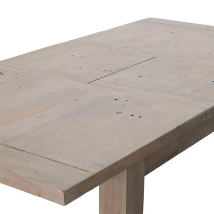 Detailed shot of the reclaimed pine wood grain of the Irish Coast small rectangular dining table.