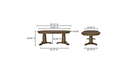 Dimension guide of the Jamie extension lead dining table for 10 in both closed and extended positions.