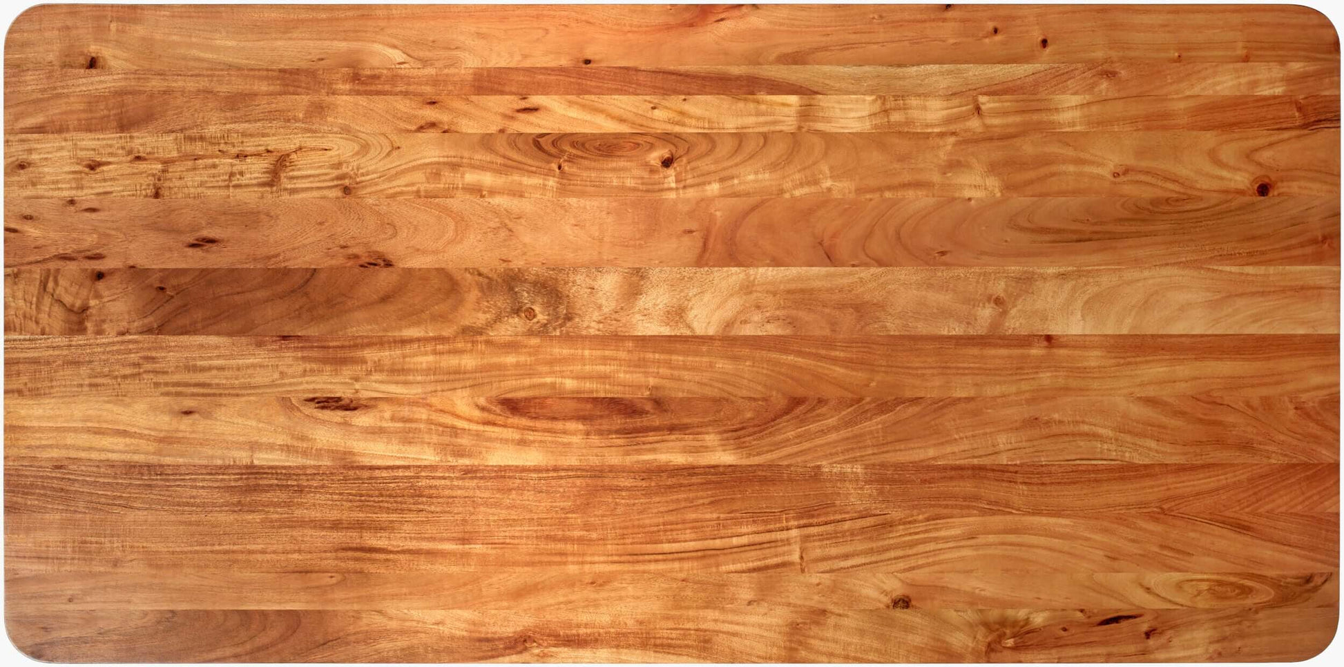  Top view of the Joiner Dining Table featuring the natural Acacia wood grain and sleek brown finish.