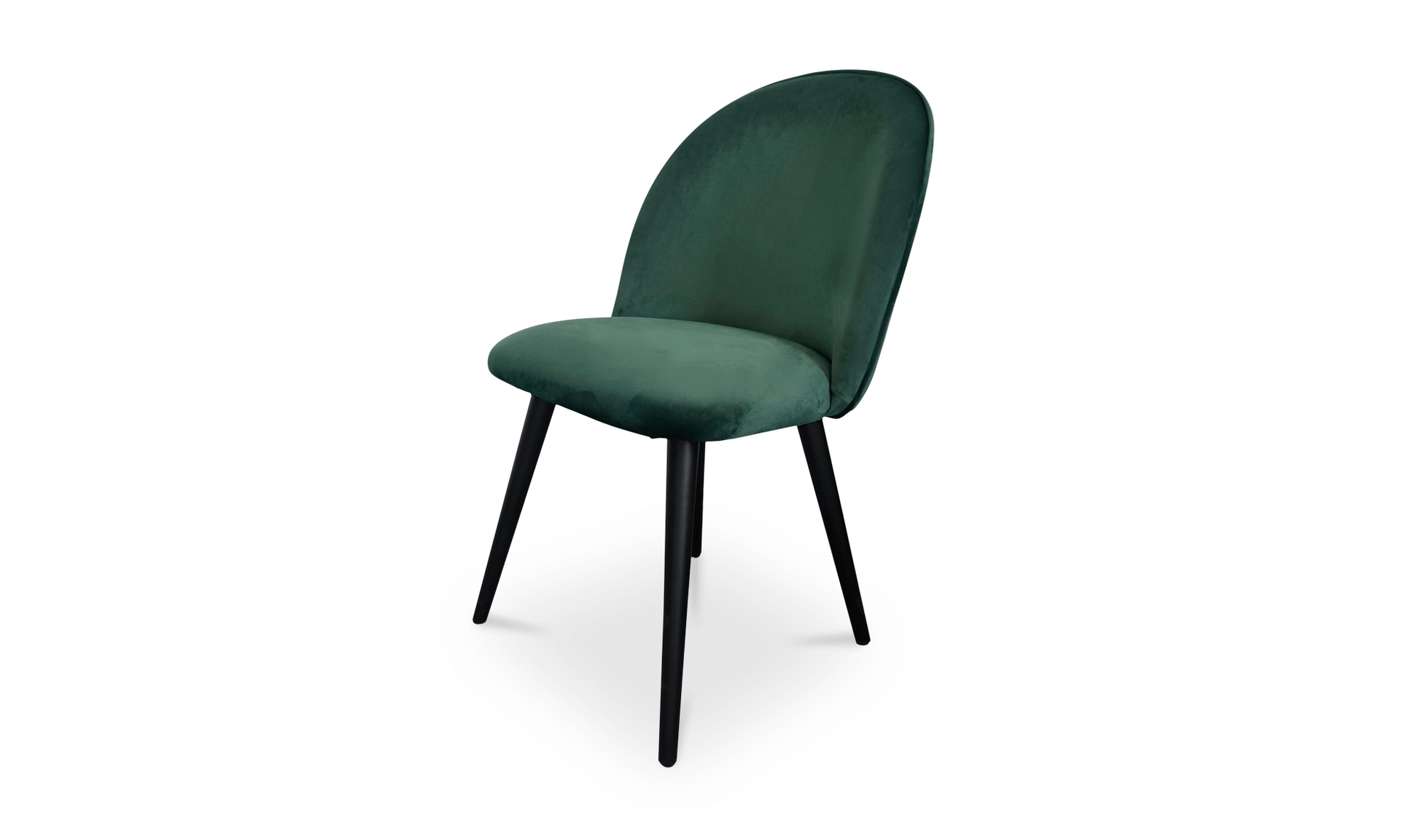 Angled view of the Clarissa Green Dining Chair by Moe's Home Collection, highlighting the curved green upholstered seat and back.