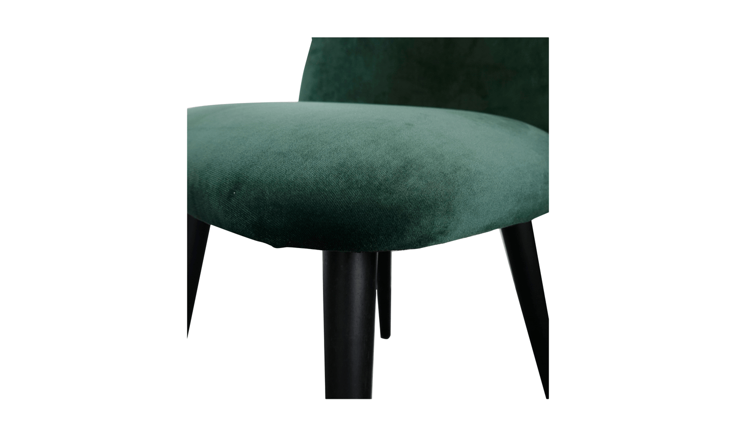 Close-up of the Clarissa Green Dining Chair seat with detailed green upholstery.