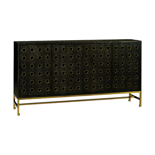 Kent Black Sideboard and brass accents, front view. 