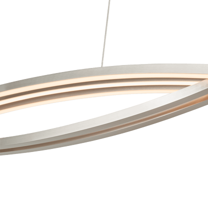 LED linear pendant light brushed nickel frame closeup.