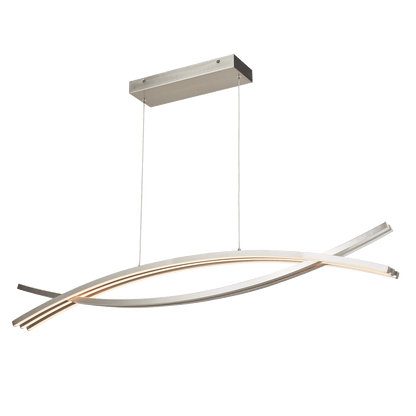 LED linear pendant light brushed nickel angled glowing.