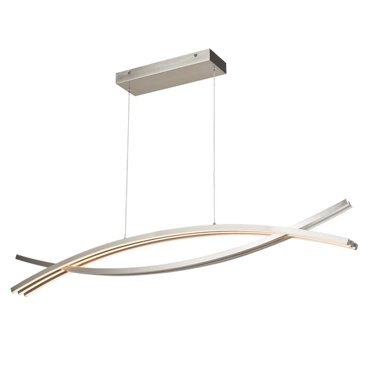 LED linear pendant light brushed nickel angled glowing.