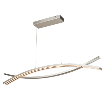 LED linear pendant light brushed nickel glowing view.