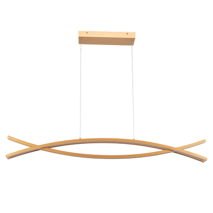 Wishbone LED linear pendant light gold finish front view.