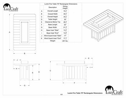 Lumin Fire Table 79' RectangularFire Table