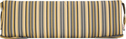 Outdoor bench cushion in foster metallic fabric with sleek metallic striped pattern