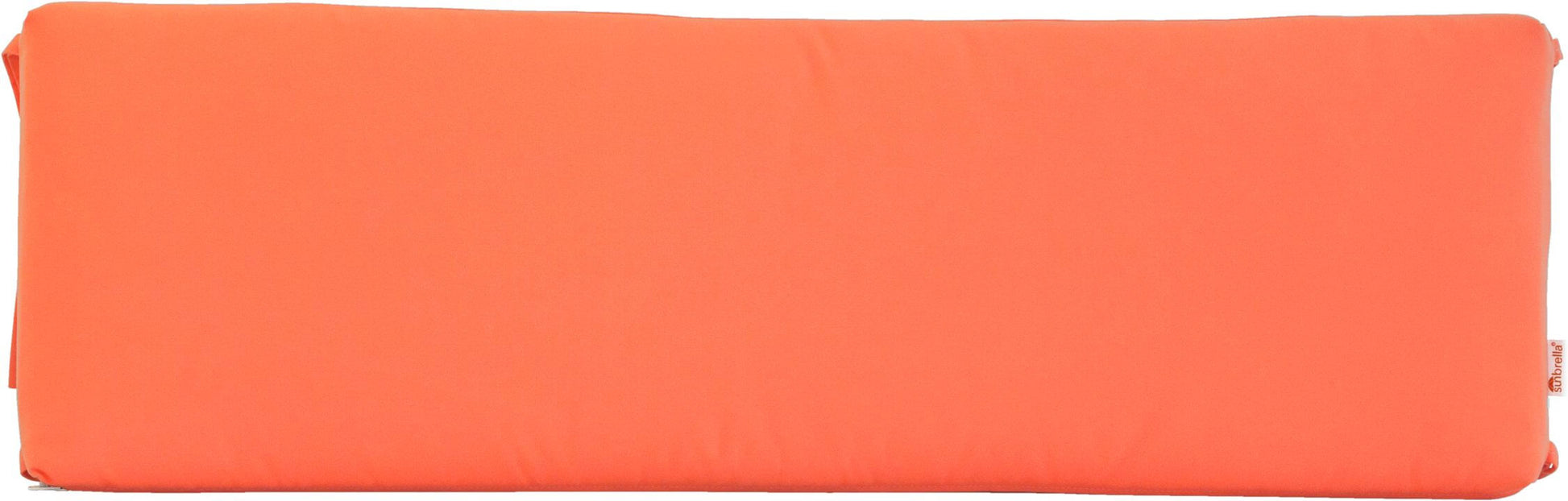 Bright orange outdoor bench cushion in melon fabric for vibrant seating.