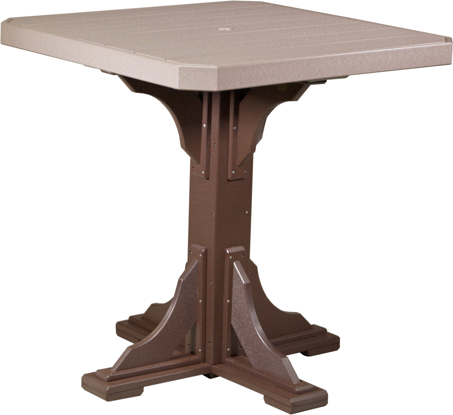 Weatherwood & Chestnut Brown 41-inch Bar Square Table, a blend of eco-friendly craftsmanship and charm.