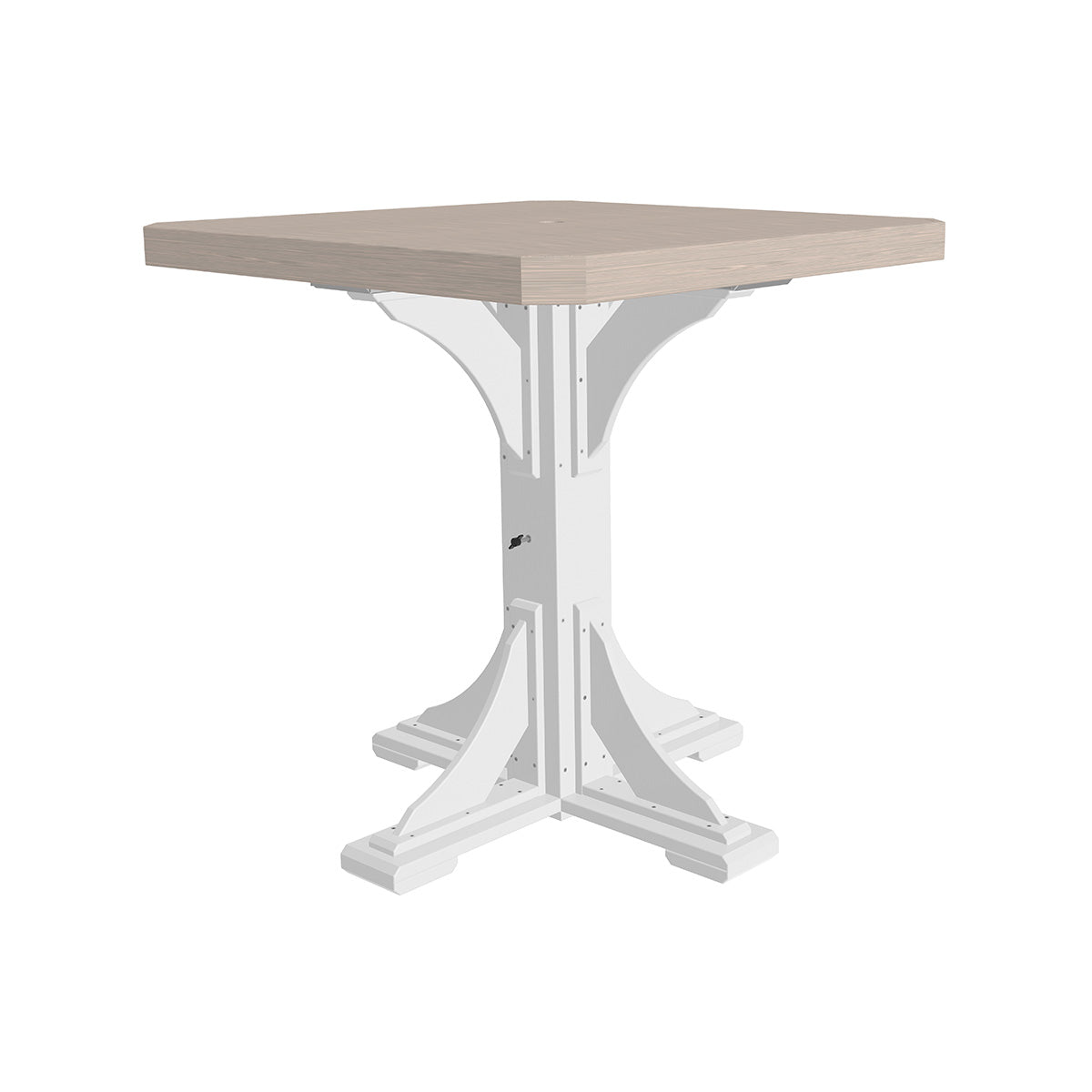 LuxCraft 5 piece patio table set with square pedestal table in birchwood and white, ideal for patio and garden settings.