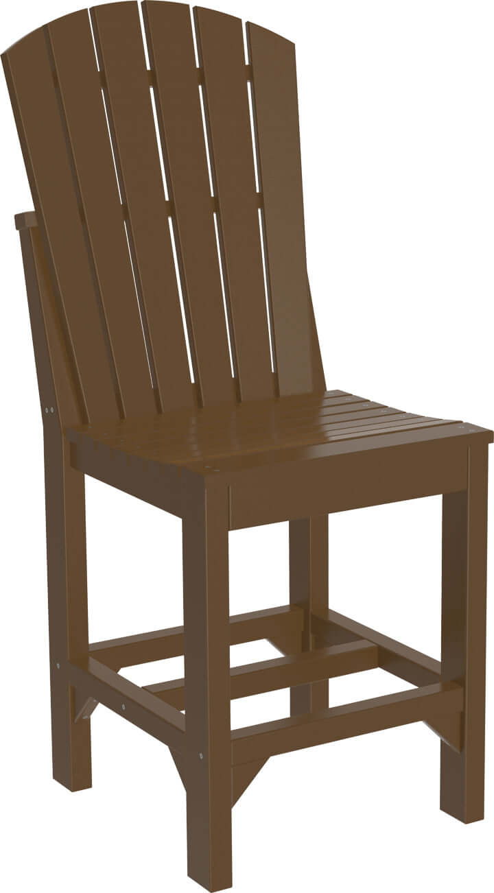 Elegant Adirondack counter side chair in rich chestnut brown, perfect for classic outdoor seating arrangements.