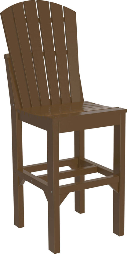 LuxCraft chestnut brown adirondack bar height side chair, poly lumber, outdoor seating.