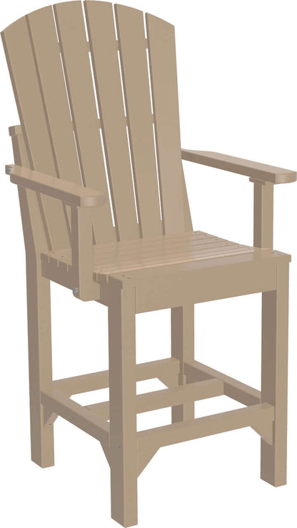 Adirondack outdoor counter armchair featuring a weatherwood finish with vertical slats and a sturdy base designed.