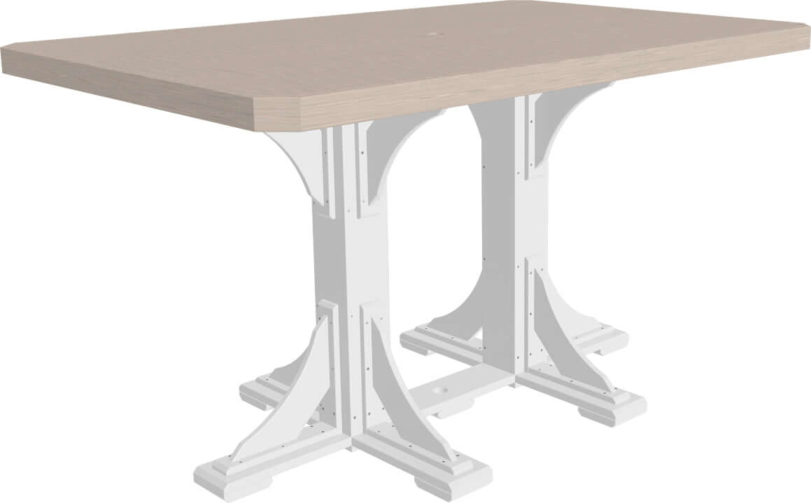 LuxCraft bar height rectangular table, birch and white poly lumber, for outdoor dining.