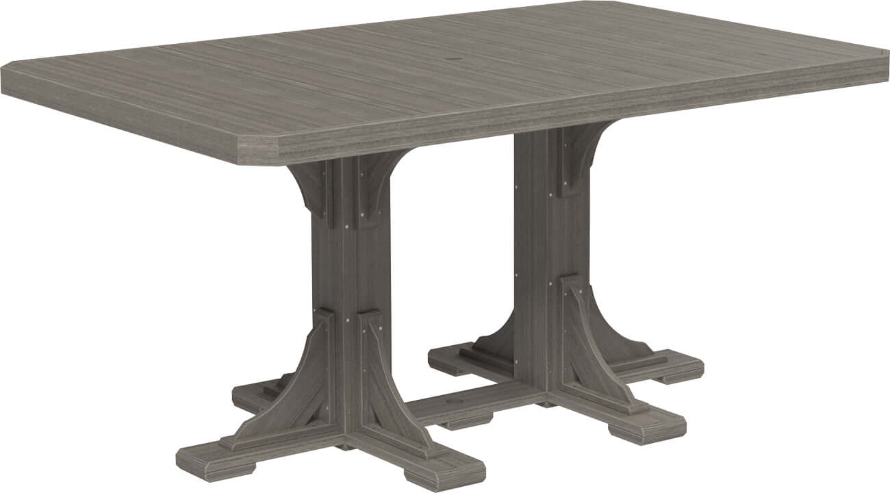 Coastal gray poly lumber rectangular outdoor counter table, with detailed wood grain and durable poly construction.