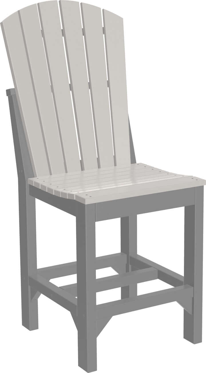 Adirondack Outdoor counter side chair in Dove Gray & Slate, featuring vertical slats and a robust structure suitable for garden or patio use.