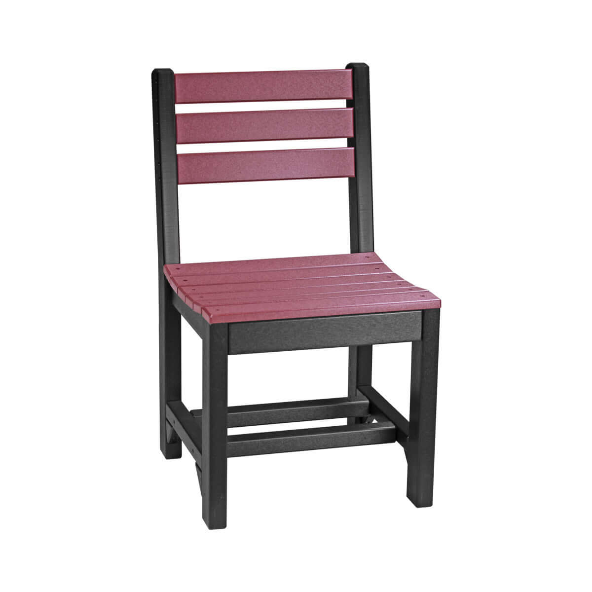 LuxCraft patio dining chair, cherrywood seat with black frame, poly lumber, perfect for outdoor dining.