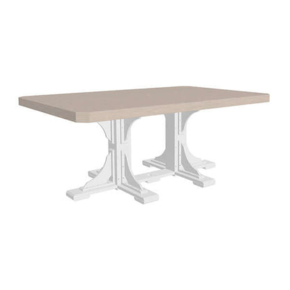 LuxCraft 4' x 6' rectangular dining table, birchwood top with white base, weather-resistant design.