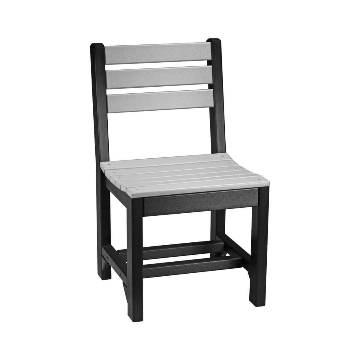 Dove Gray and Black Poly Island Outdoor Dining Chair, ideal for outdoor dining settings.