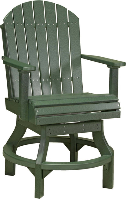 LuxCraft Poly Adirondack swivel counter chair in classic green, made from eco-friendly, recycled poly lumber.